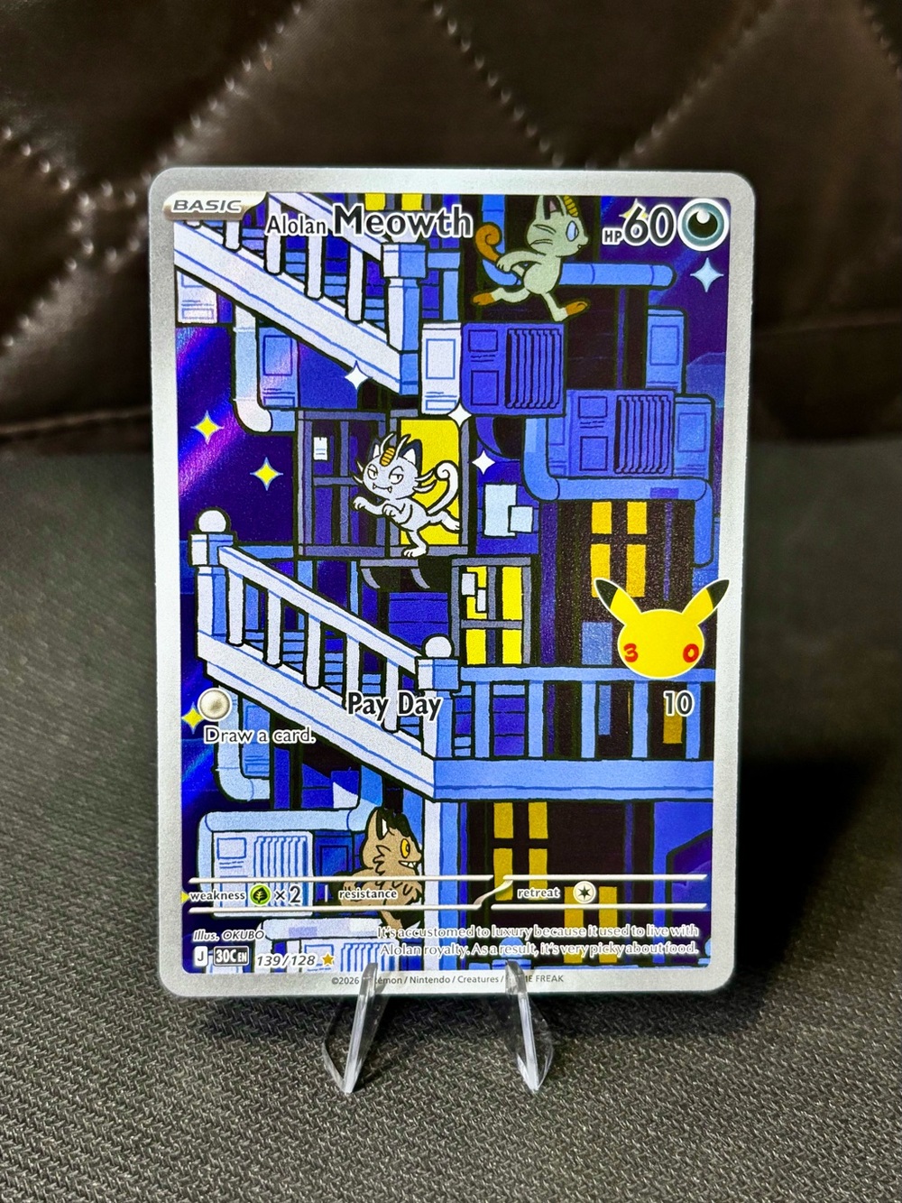Pokemon Alolan Meowth Holo Illustration Rare - 30th Anniversary - NM